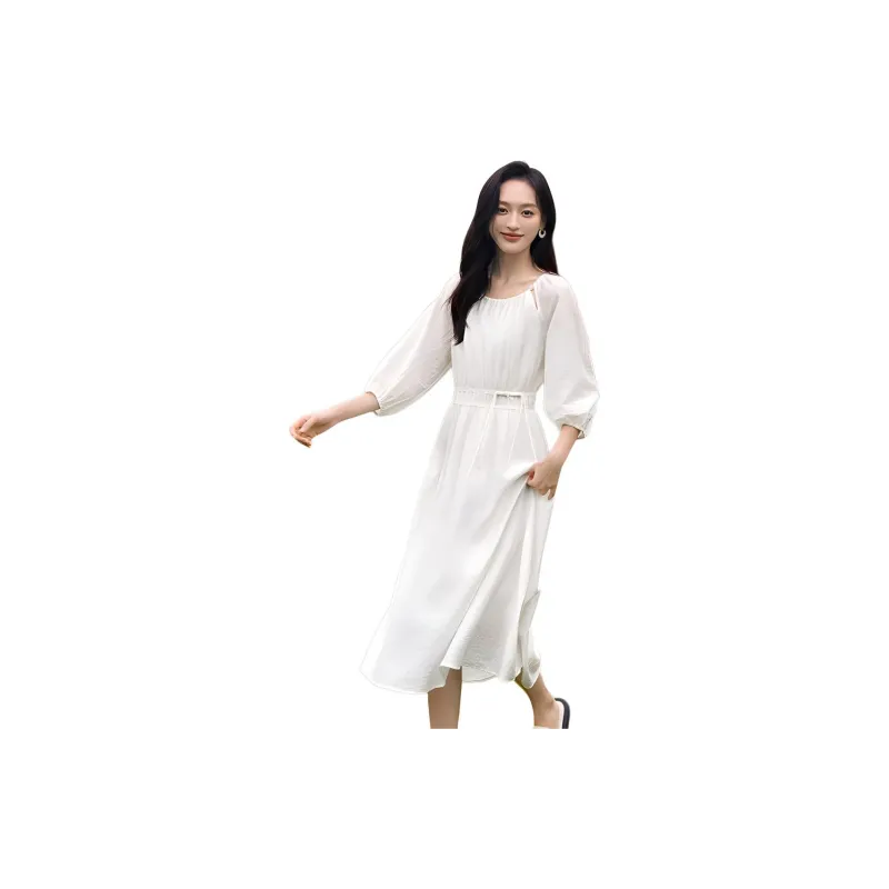 Mo Han Yi Mei Long Sleeved Dress Women's Raw White-2