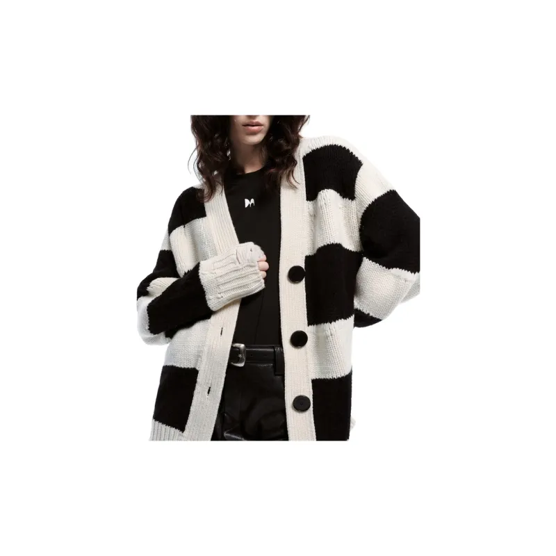 MOCO Sweater Women's White Black Stripes-3