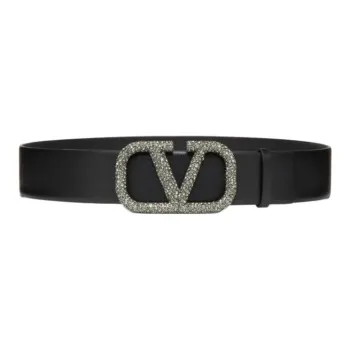 Valentino Calfskin Leather Belts Unisex Black Width: 4cm