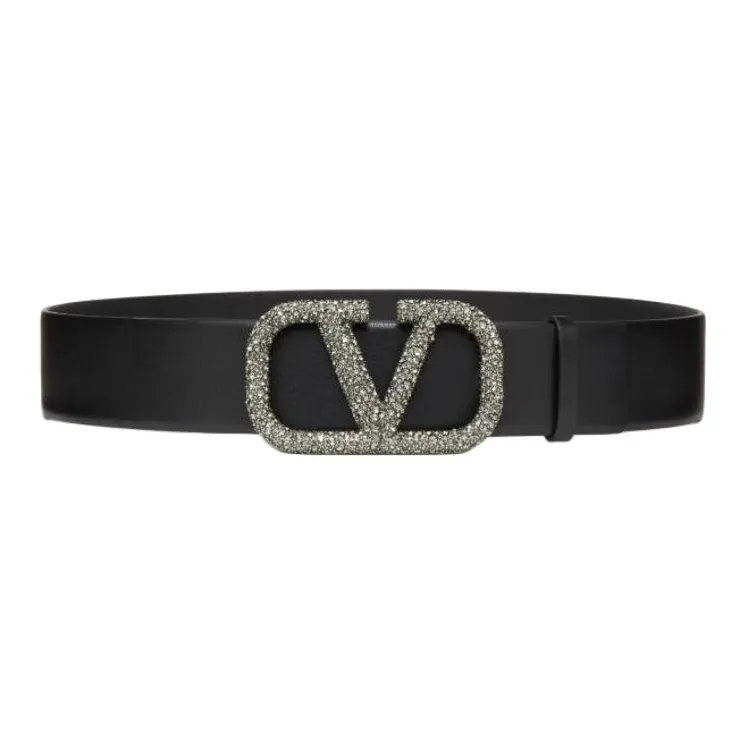 Valentino Calfskin Leather Belts Unisex Black Width: 4cm-0