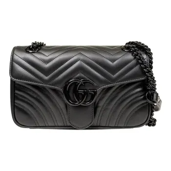 GUCCI GG Marmont Leather Shoulder Bag Crossbody Bag Small Size Women's Black