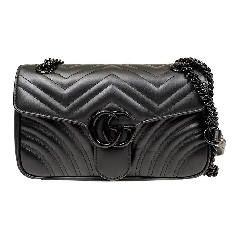 GUCCI GG Marmont Leather Shoulder Bag Crossbody Bag Small Size Women's Black-0