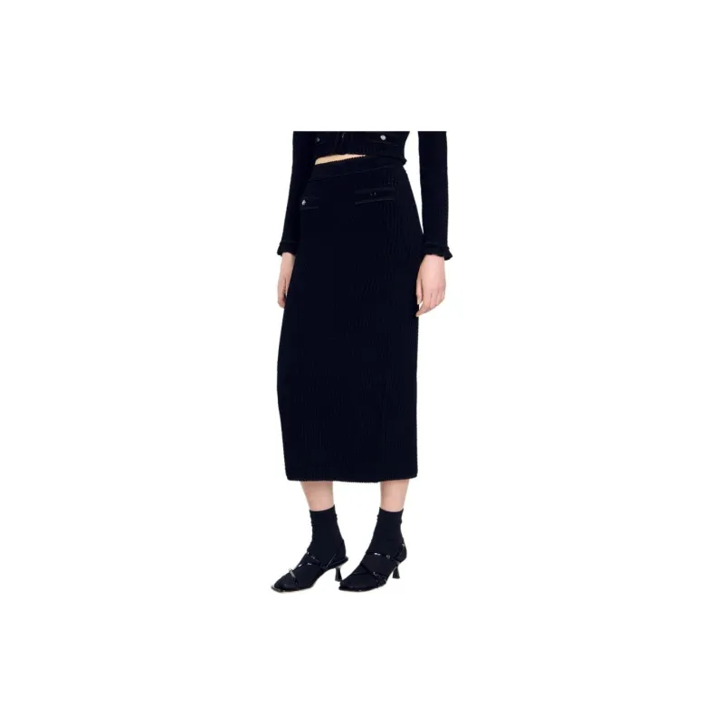 Sandro Pencil Waffle effect Midi Skirt-3
