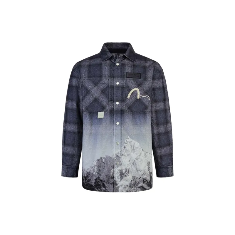 EVISU Coat Men's Navy Blue Plaid-1