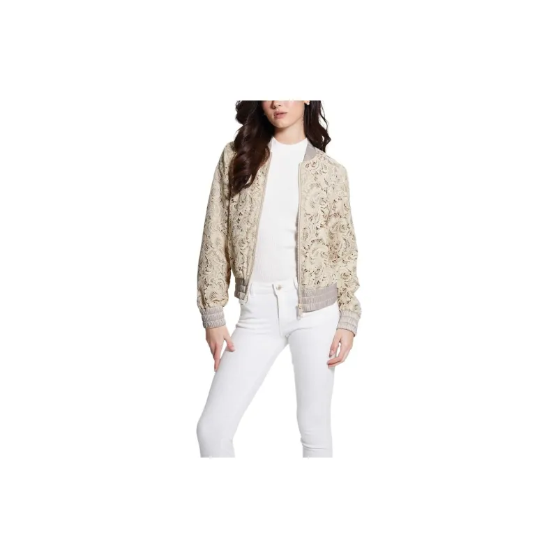 GUESS Aisha Lace Flight Jacket Jackets Coats Women's Gray-2