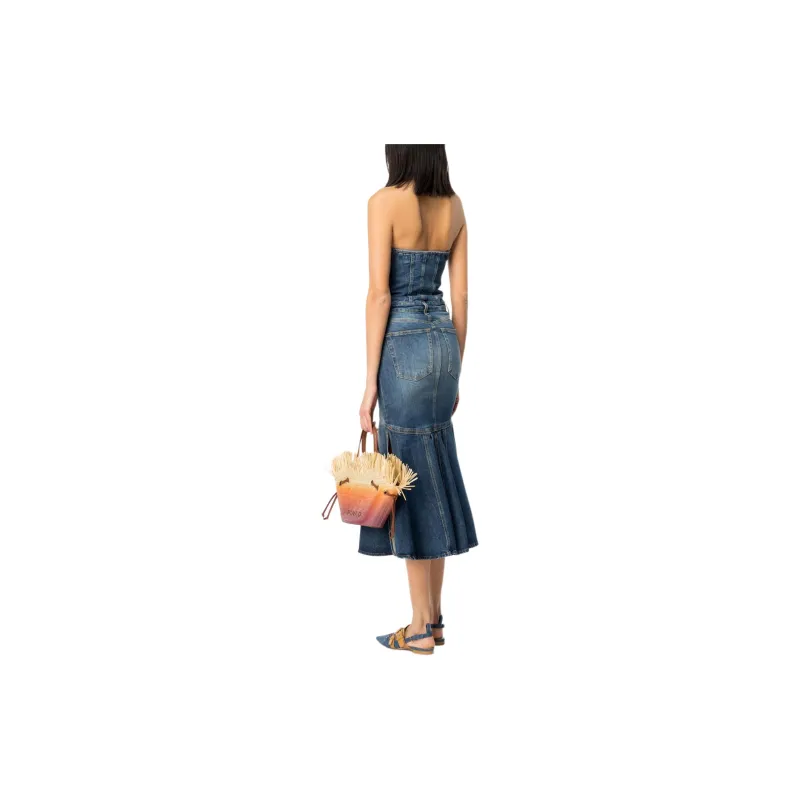 PINKO Bandeau style Denim Dress-3