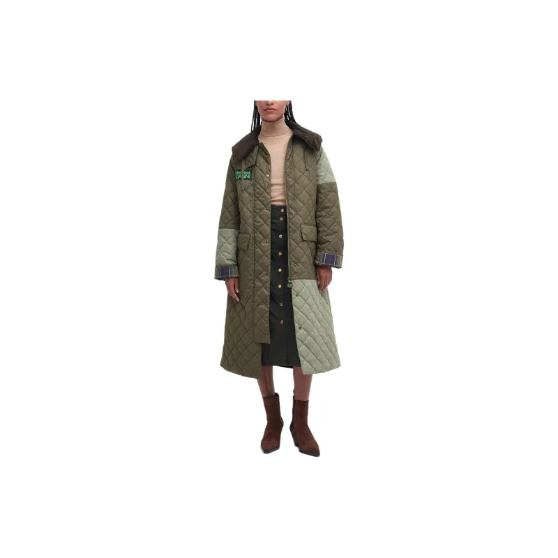 BARBOUR x GANNI Collaboration Burghley Quilted Jacket Jackets Coats Women's Green-1