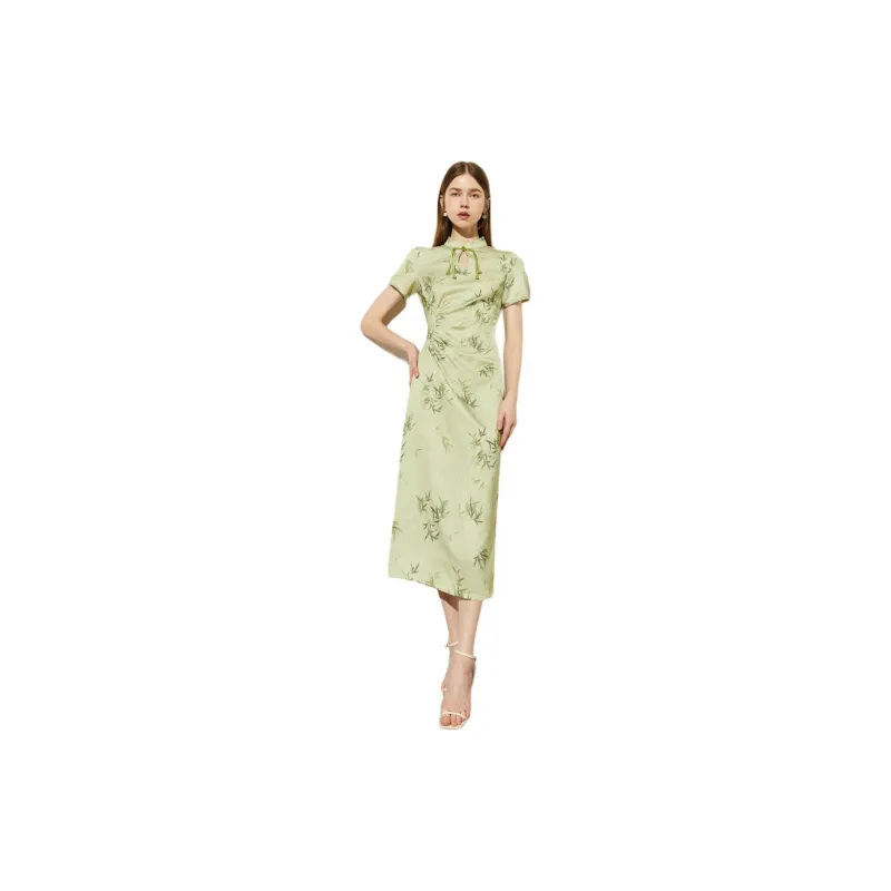 DPLAY Short Sleeved Dress Women's Bamboo Sways With Clear Shadows-2