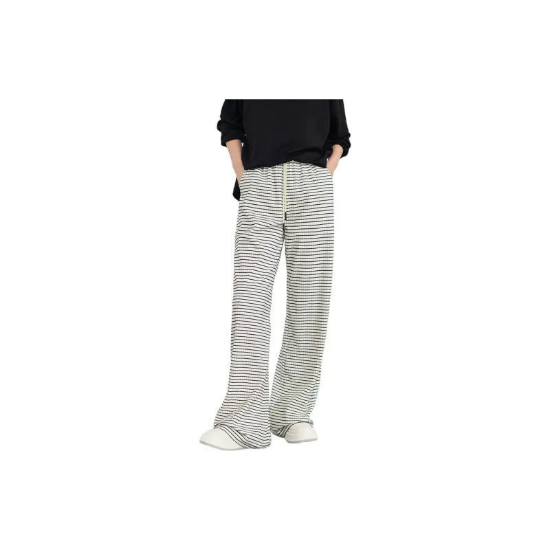 MEIYANG Casual Pants Women's Black White Stripes-1