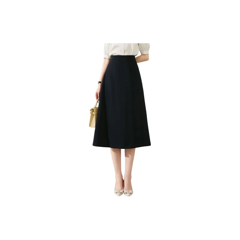 Late White Casual Long Skirts Women's Blue-8