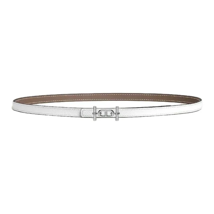 HERMES Calfskin Leather Belts Women's Taupe/White Width 1.3cm-1