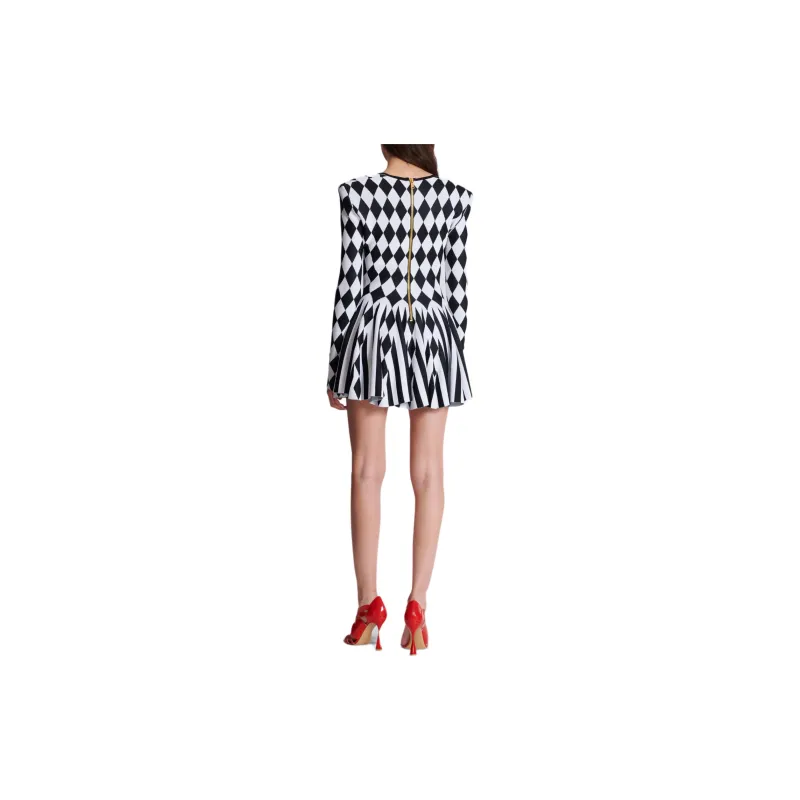 BALMAIN Diamond intarsia Knitted Mini Dress-2