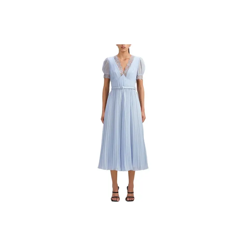 Self portrait Short Sleeved Dress Women's Misty Blue-3
