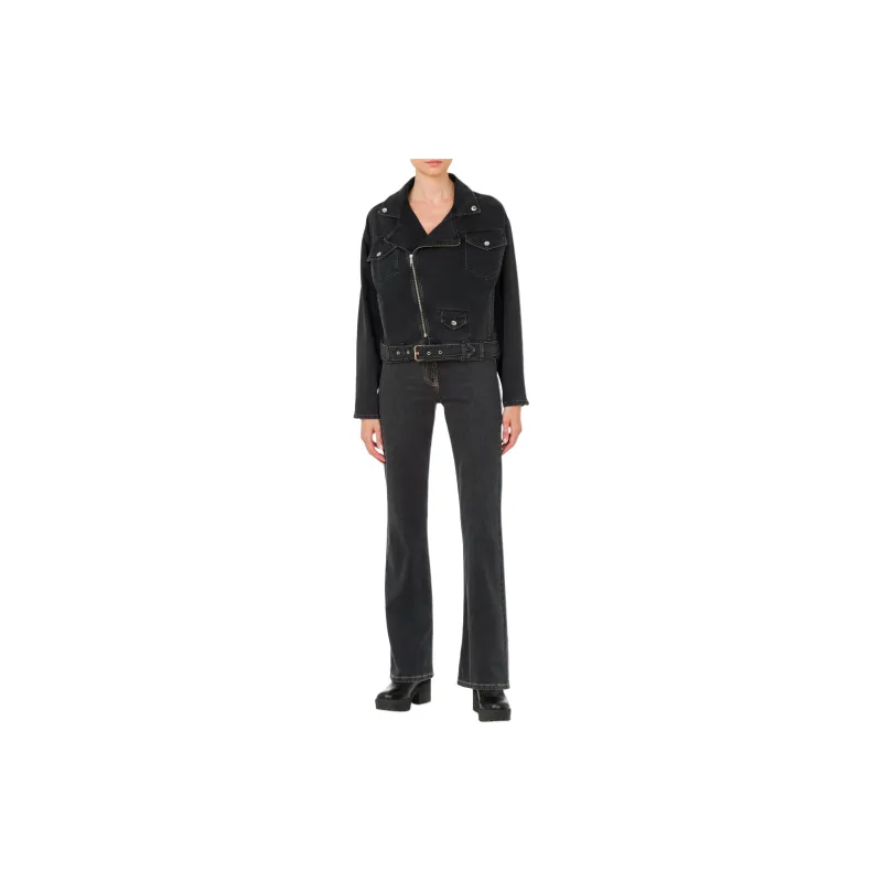 MOSCHINO Belted Denim Biker Jacket-1