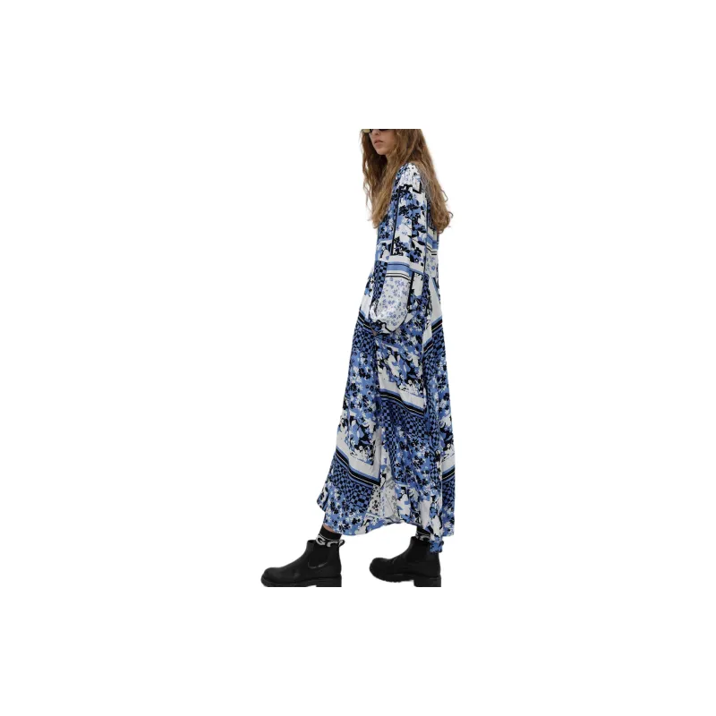 HUGO BOSS Long-Sleeved Dress In Scarf-Print Fabric Long-Sleeved Dresses Women's Light Blue-3