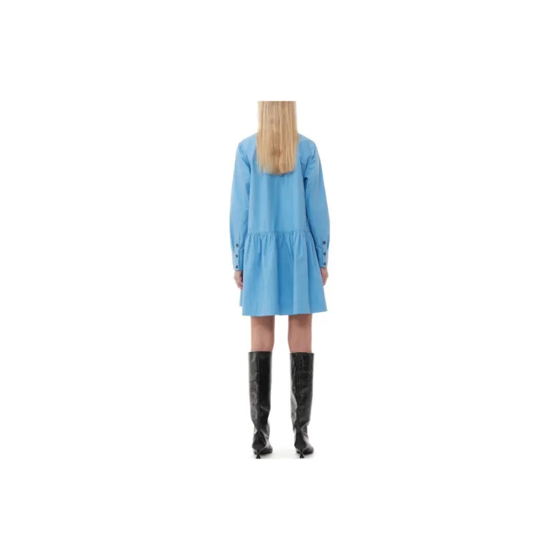 GANNI Long-Sleeved Dresses Women's Silver Lake Blue-2