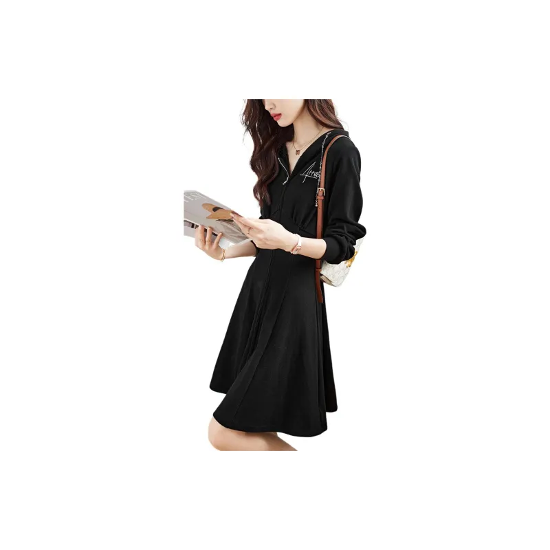 Mo Han Yi Mei Long Sleeved Dresses Women's Black-1