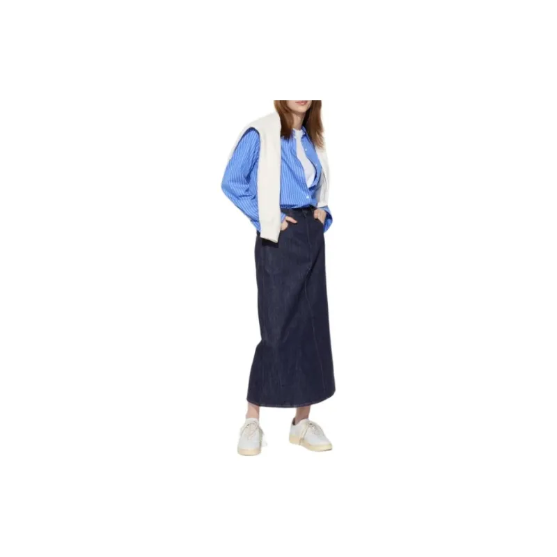 UNIQLO Denim Long Skirts Women's Navy Blue-1