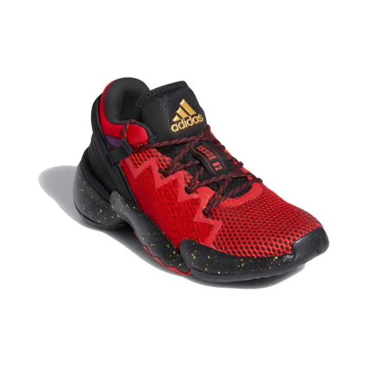 Adidas D.O.N. Issue #2 J Mitchell Breathable Low Top Children's Basketball Shoes Black Red Gold Teenagers-2
