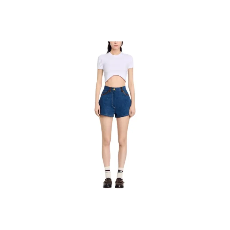 Sandro Logo embroidered Cropped T shirt-1