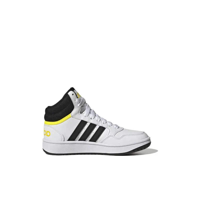 Adidas Neo Hoops Mid K Anti Slip Wear Resistant Mid Top Skateboard Shoes White Black Yellow Kids'-1