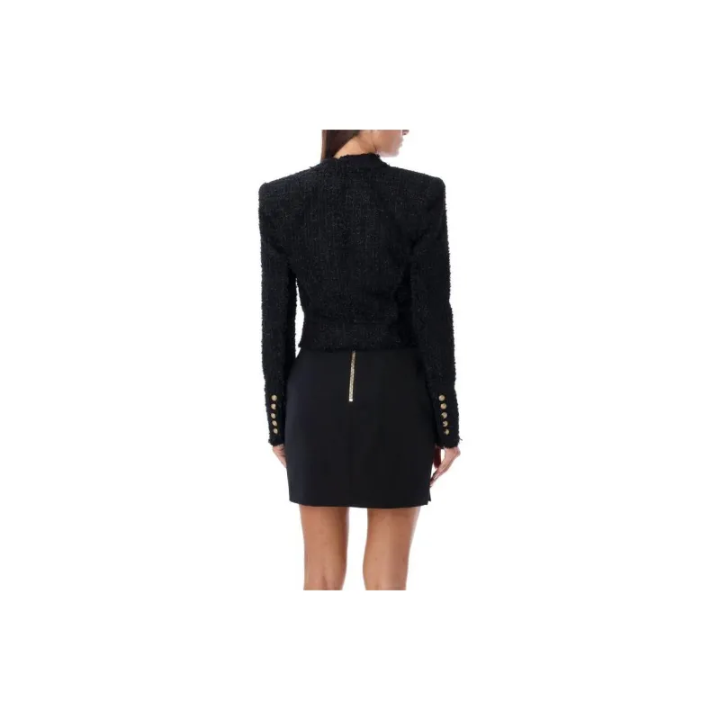 BALMAIN Double breasted Cropped Tweed Jacket-3
