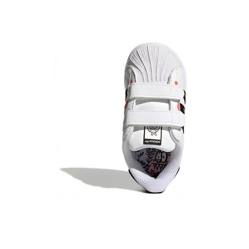 Adidas Originals Superstar Series Cf I Abrasion Resistant Low Top Skateboard Shoes White Black Blue Infant And Toddler-4