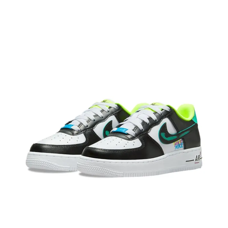 Nike Air Force 1 Graffiti Anti Slip Wear Resistant Low Top Kids' Skateboarding Shoes Black Green Teenagers-2