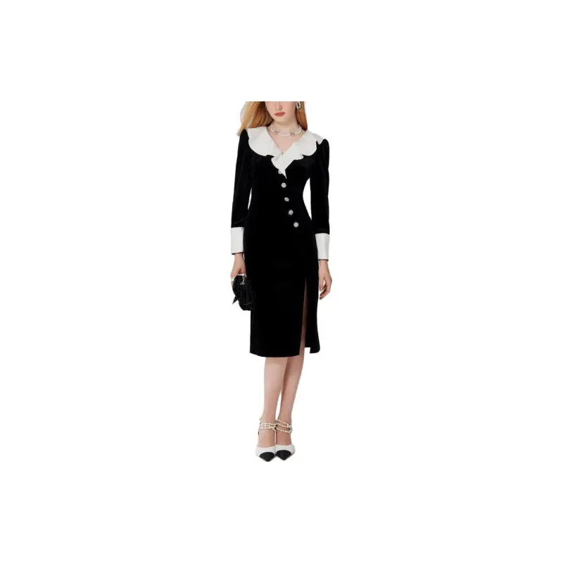 AIVEI Long Sleeved Dress Women's Black-1