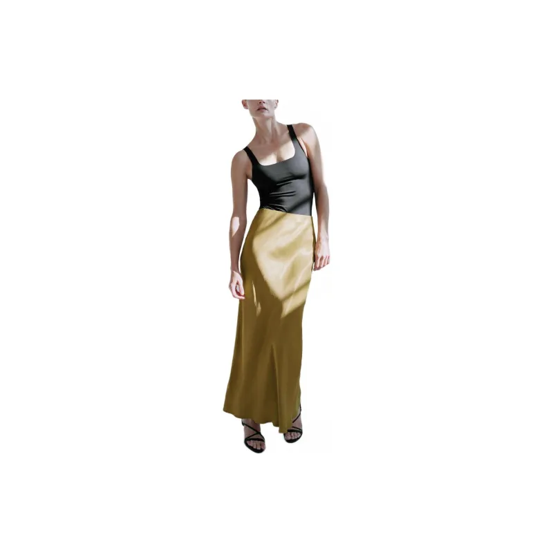 ZARA Casual Long Skirts Women's Olive Green-1