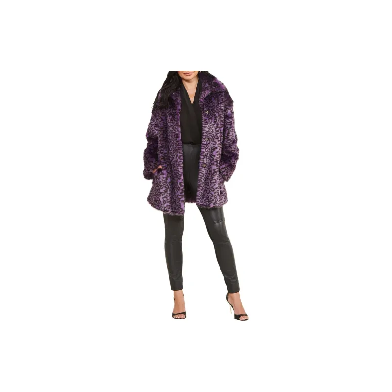 GUESS Larissa Faux-Fur Coat Coats Women's Purple-4