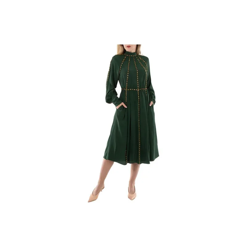 Burberry Long-Sleeved Dresses Women's Olive Green-2