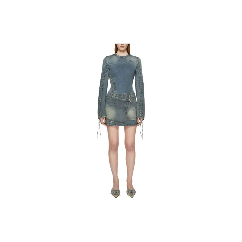Acne Studios Laced Sleeve Mini Denim Dress-2