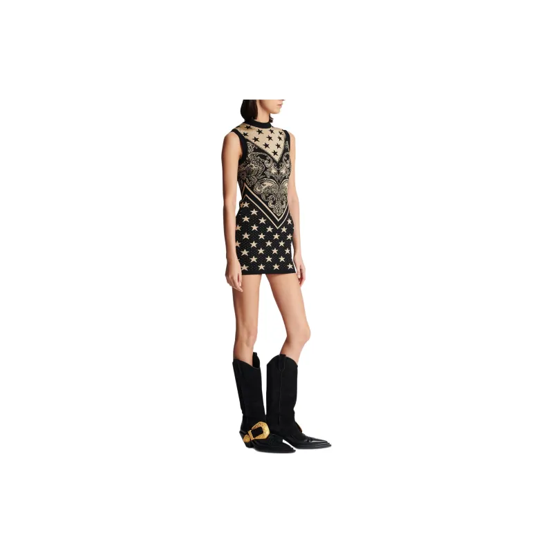 BALMAIN Star motif Intarsia Knitted Minidress-3