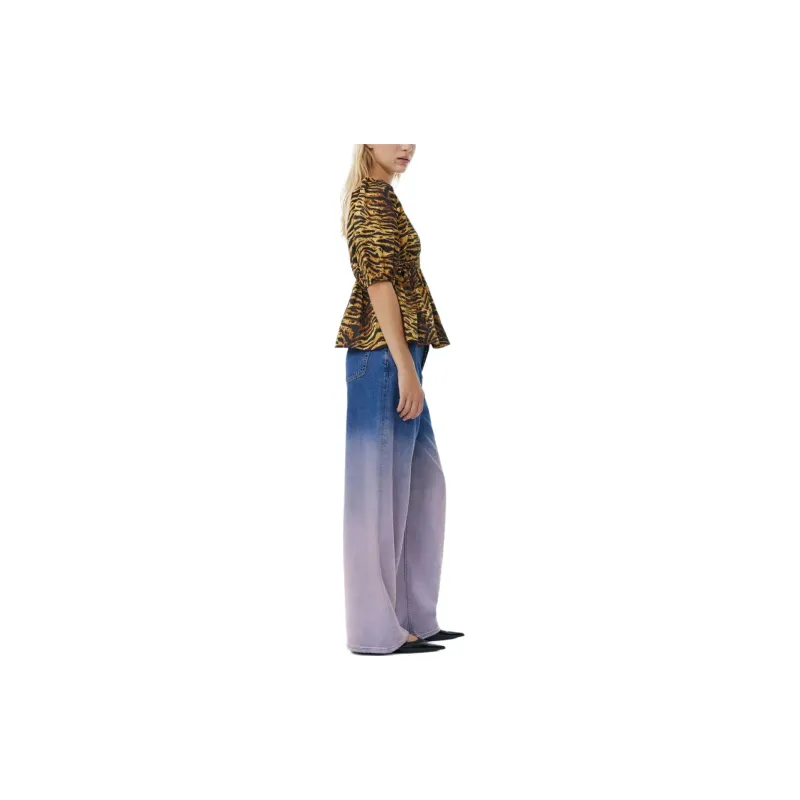 GANNI Tiger print Organic Cotton Flared Blouse-5