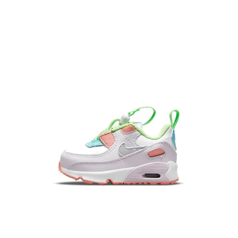 Nike Air Max 90 Toggle Abrasion Resistant Low Top Toddler Shoes White Green Orange Infant And Toddler-0