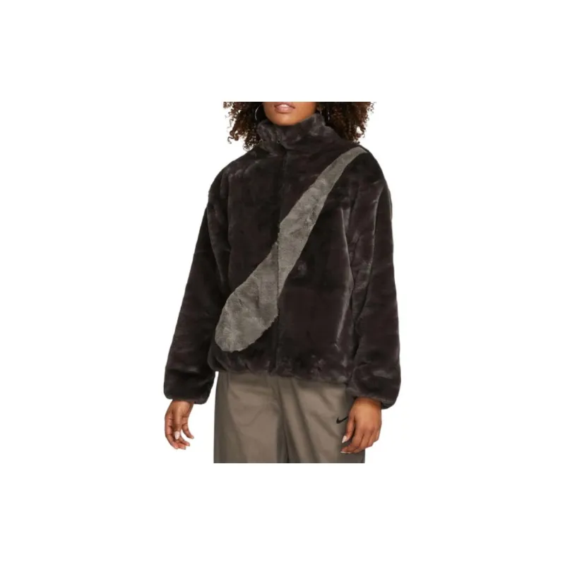 Nike Women'ss Oversized Swoosh Logo Jacket Asia Sizing Velvet Brown-2