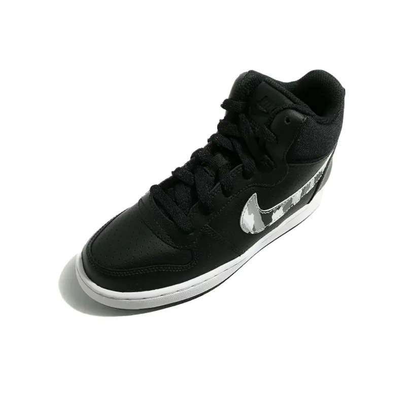 Nike Court Borough Mid Anti-Slip Wear-Resistant Mid-Top Kids' Skateboarding Shoes Black White Teenagers-4