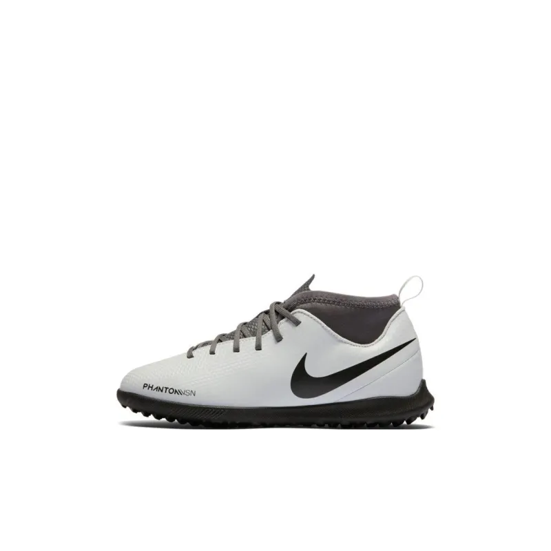 Nike Jr. Phantom Vision Club DF TF Abrasion Resistant Breathable Low Top Kids' Soccer Shoes Gray White Red Kids'-0