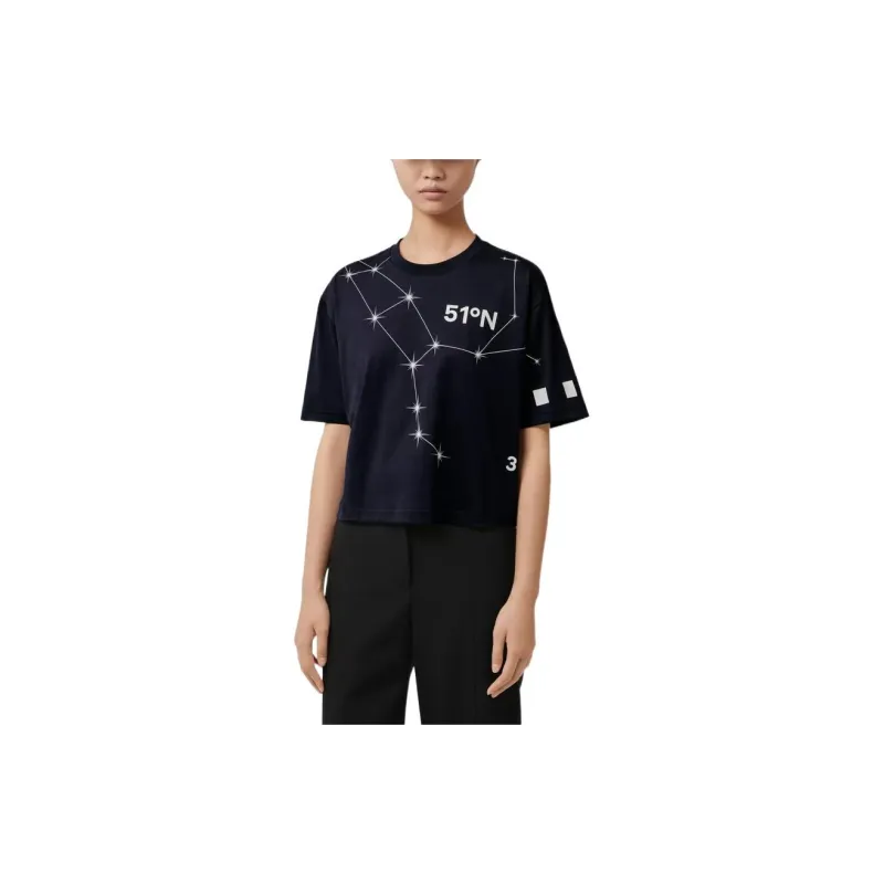 Burberry Cropped Constellation Print T shirt Navy-3
