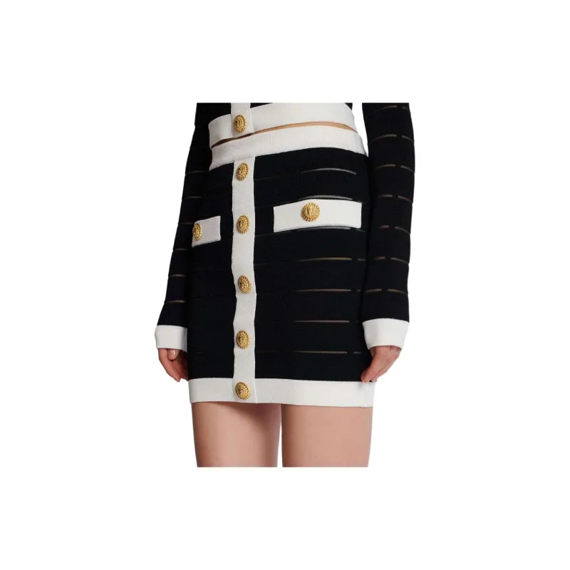 BALMAIN Two Tone Buttoned Knit Skirt-5