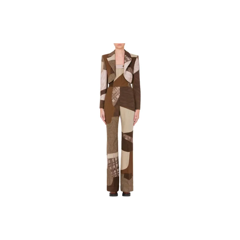 MOSCHINO Patchwork Wool Bolero Jacket Jackets Coats Women's Brown-2