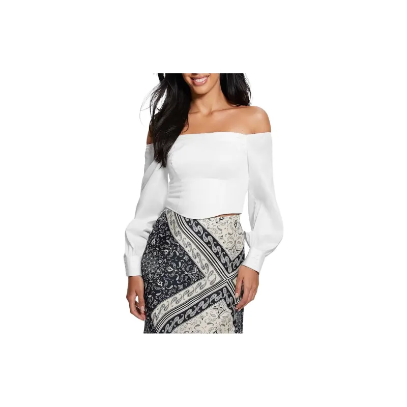 GUESS Kristin Off-The-Shoulder Corset Top Shirt Women's White-2