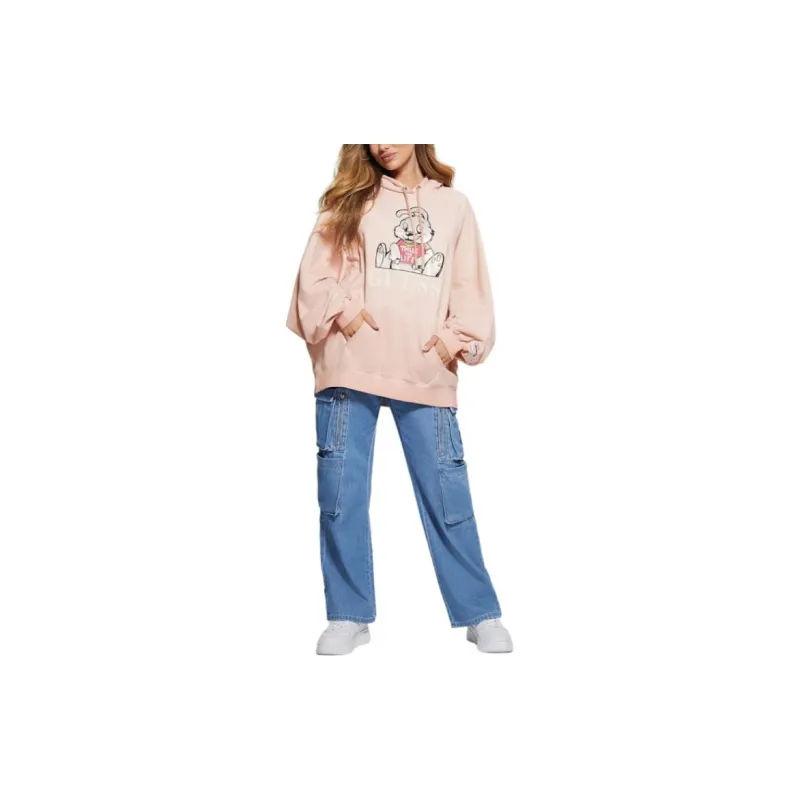 GUESS Rhinestone Bunny Graphic Hoodie Sweatshirt Women's Pink-1