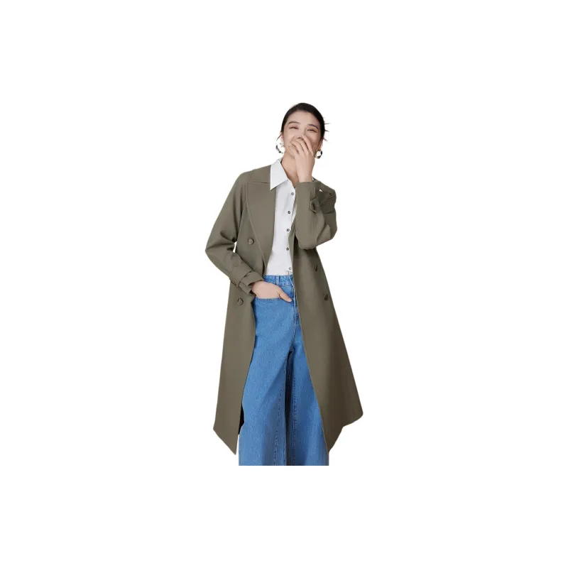 BBLLUUEE Trench Coat Women's Tea Green-2