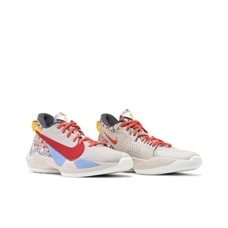 Nike Freak 2 Slip Resistant Cushioning Abrasion Resistant Mid Top Children's Basketball Shoes Brown Blue Red Teenagers-2