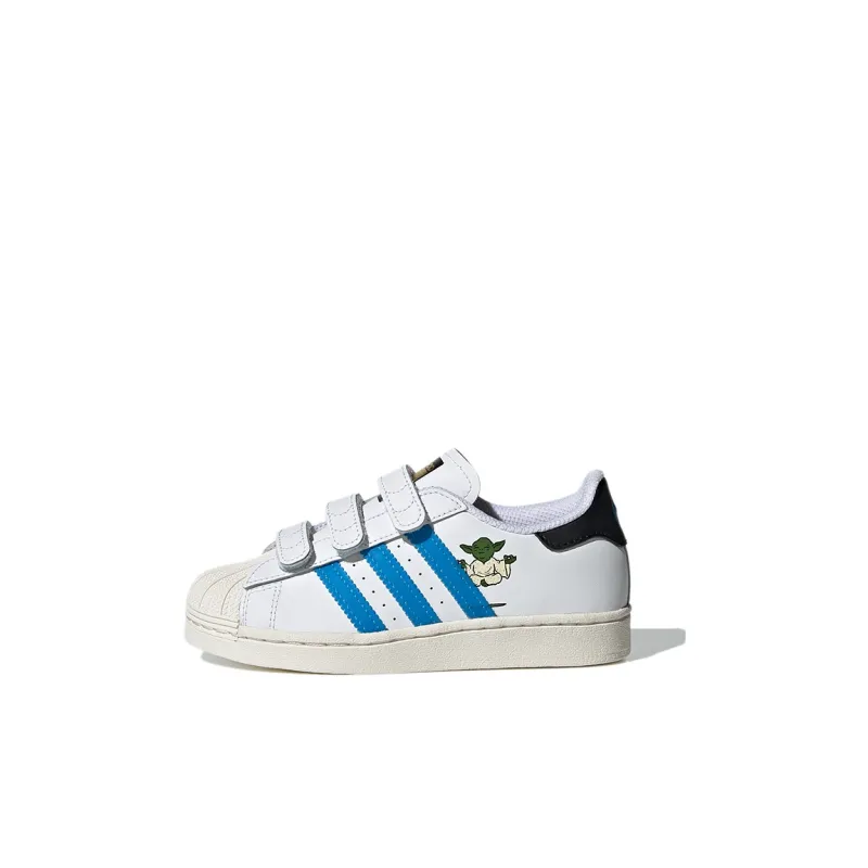 Adidas Originals SUPERSTAR CF C Wear-Resistant Low-Top Skateboard Shoes White Blue Black Children Aged 3-7 Years Old-0