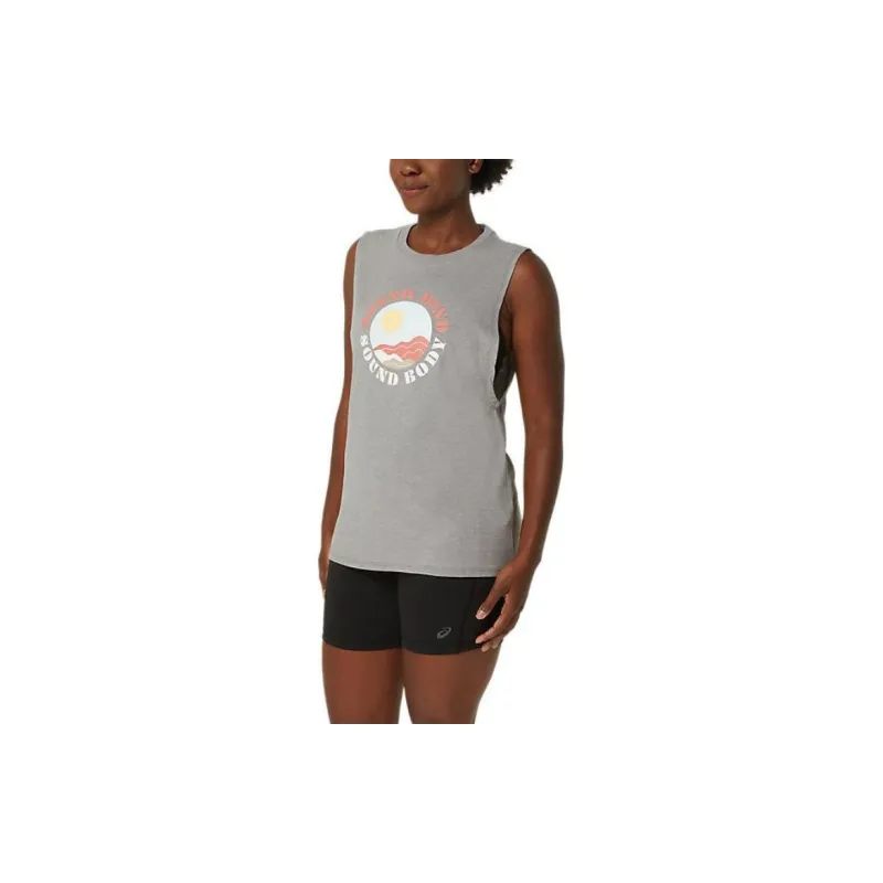Asics Sun In The Sky Slogan Muscle Tee T-Shirt Women's Gray-2