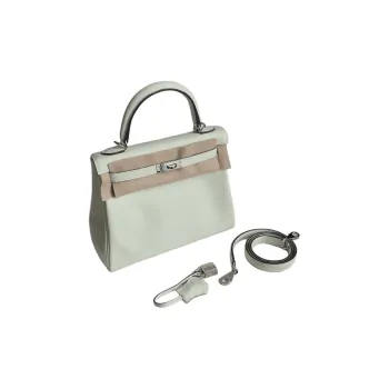 HERMES Kelly 25 Silver Buckle Calfskin Handbag Women's Light Green