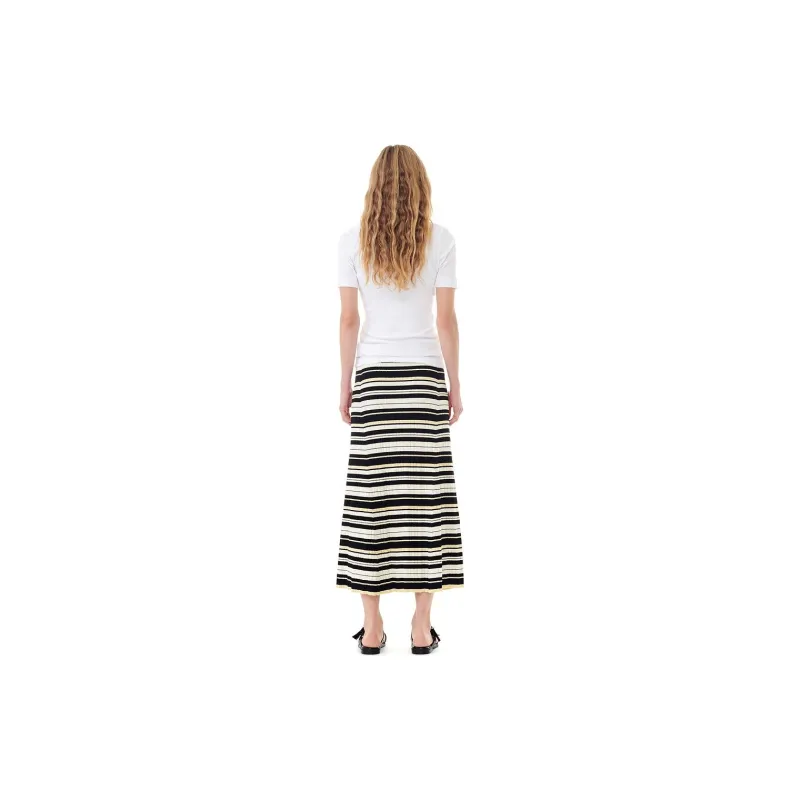 GANNI Striped Ribbed knit Midi Skirt-2
